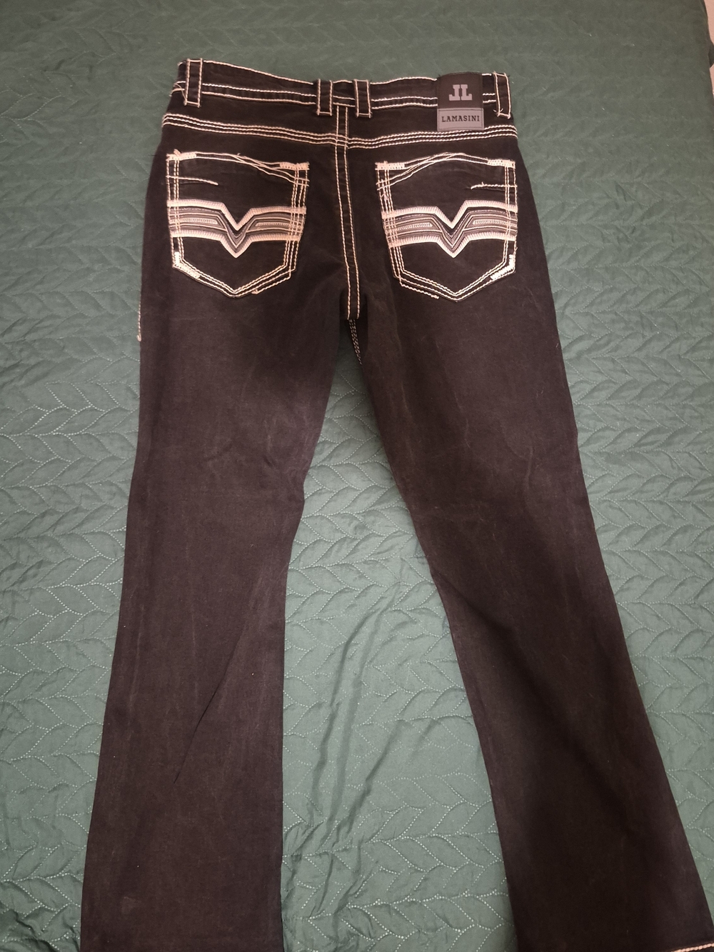 Lamasini Men's Black Jeans with Contrast Stitching